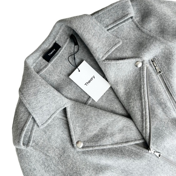 NWT Theory wool cashmere moto jacket zip snap buckle belt gray Tralsman DF large - Picture 10 of 16